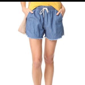 Madewell Denim Chambray Cotton Linen Raw Hem Drawstring Shorts